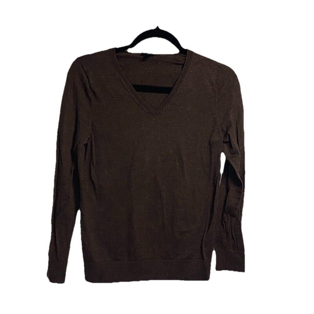 Talbots Sweater Women's Petite Large LP‎ Brown 100% Merino Wool V-Neck Preppy